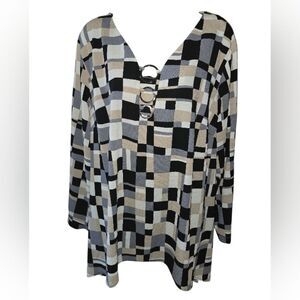 Ny collection plus size print Silver Tone Accent Long Sleeve Womens Abstract 2x